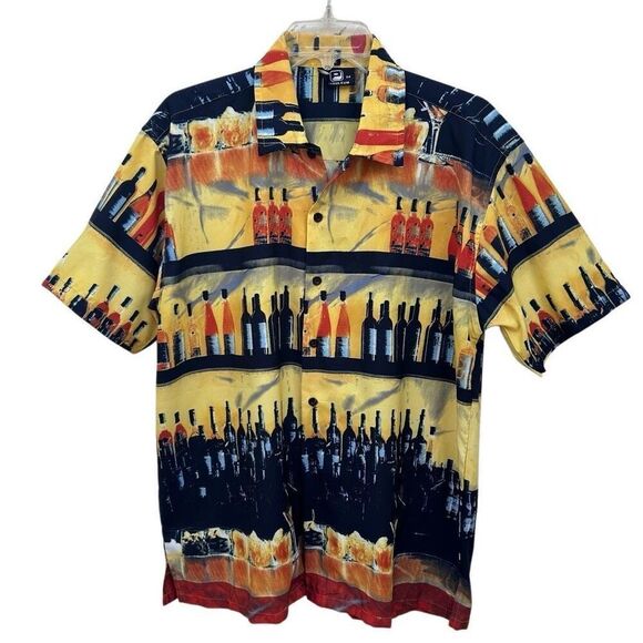 Vtg Petroleum Button Front Shirt Men's Medium Multicolor Bar Have A Drink Theme - Picture 1 of 10